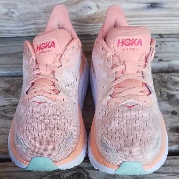 Hoka Clifton 8 Women's Coral Athletic Shoes - Picture 7 of 14